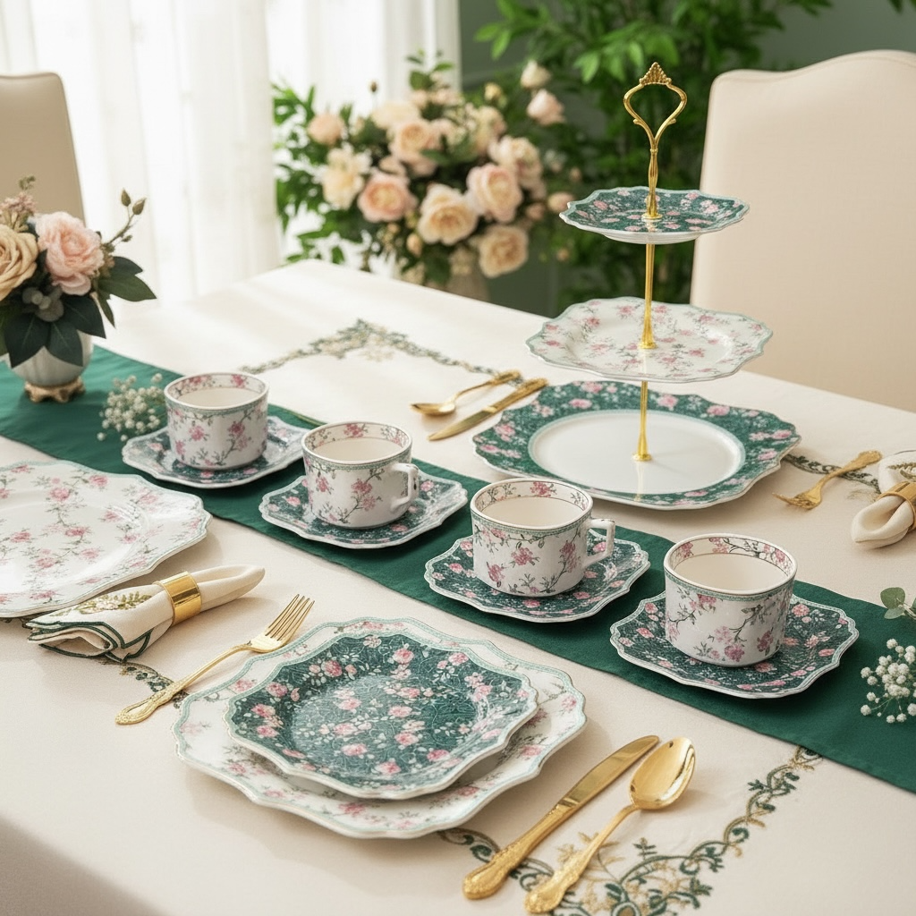 Jardin Mystique Premium Porcelain Tea, Snack & Dessert Stand Set (19 Pieces) - VALUE PACK