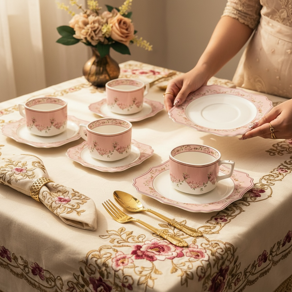 Palais de Roses Deluxe Set (18 Pieces; 6 Cups, 6 Saucers, 6 Snack plates)