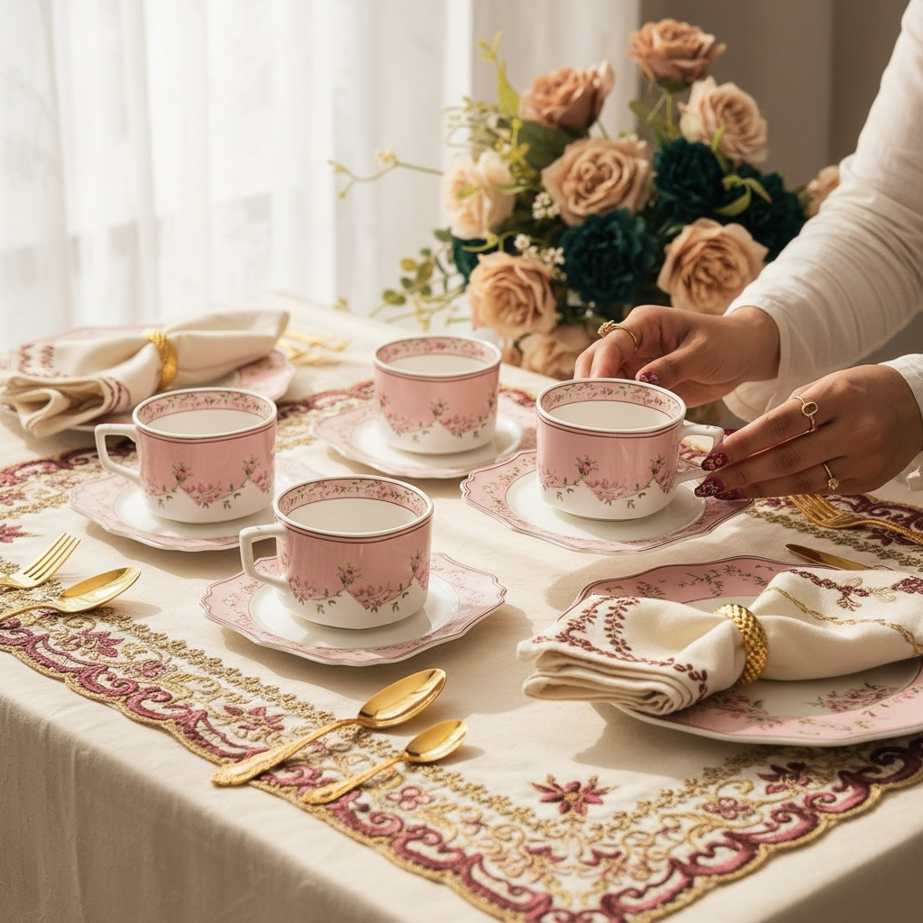 Palais de Roses Deluxe Set (18 Pieces; 6 Cups, 6 Saucers, 6 Snack plates)