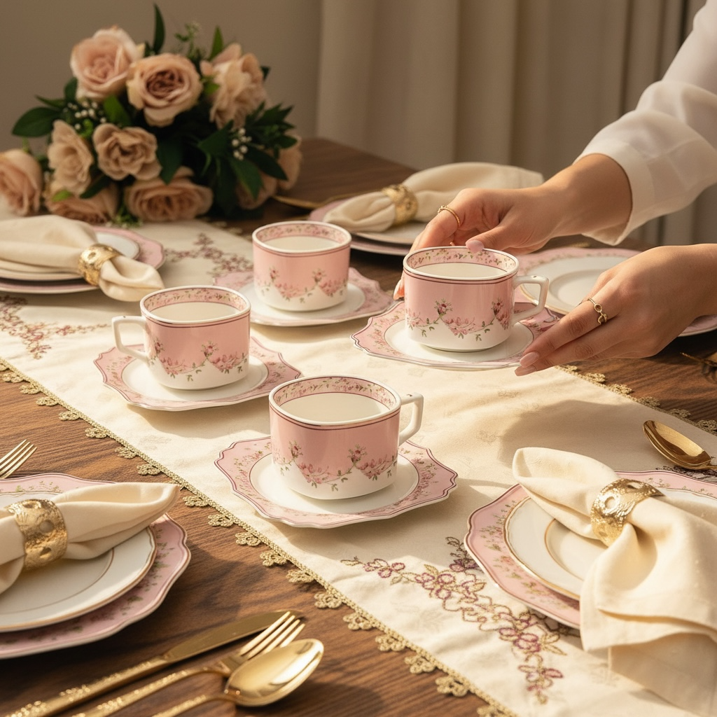 Palais de Roses Deluxe Set (12 Pieces; 6 Cups & 6 Saucers)
