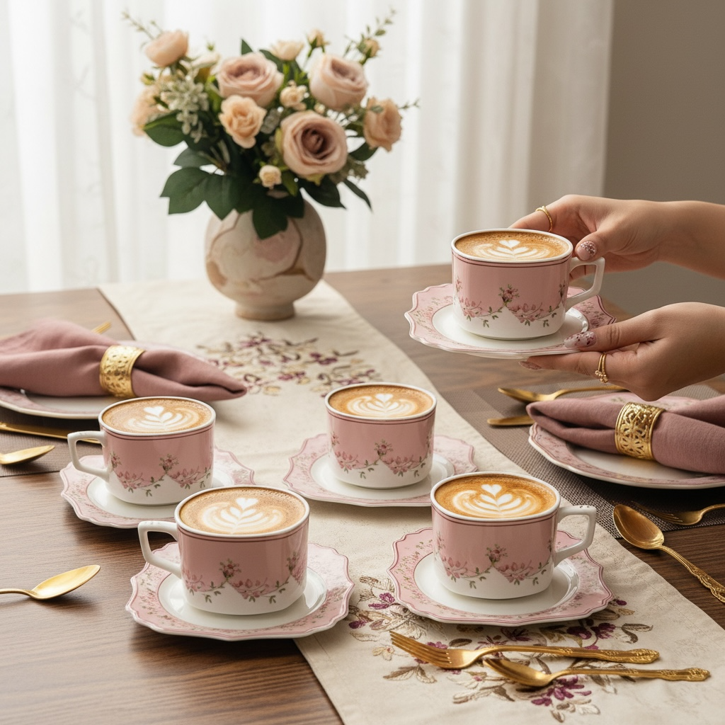 Palais de Roses Deluxe Set (12 Pieces; 6 Cups & 6 Saucers)