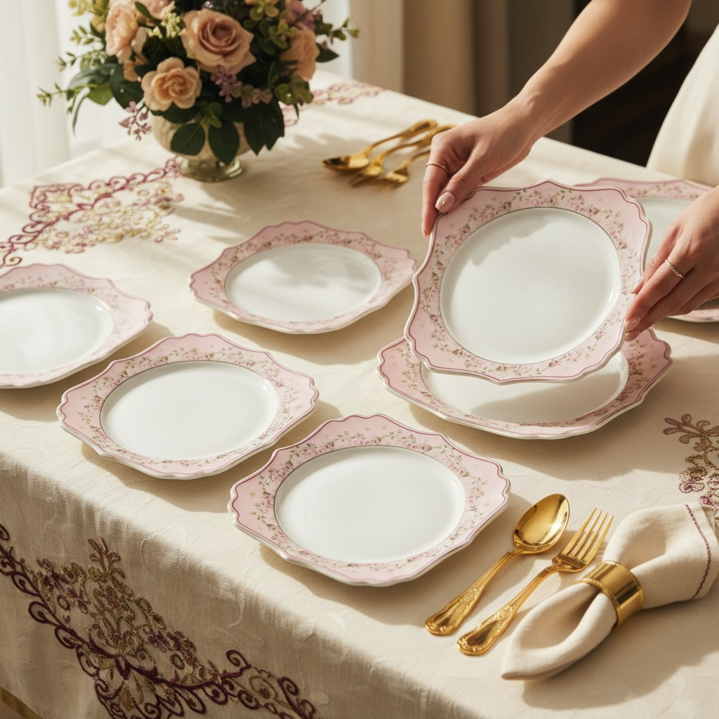 Palais de Roses Deluxe Set (18 Pieces; 6 Cups, 6 Saucers, 6 Snack plates)
