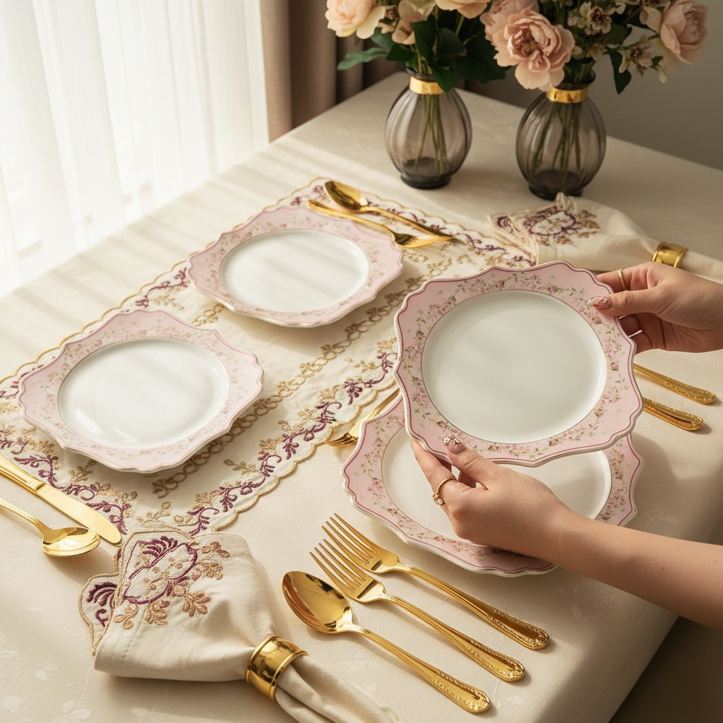Palais de Roses Deluxe Set (18 Pieces; 6 Cups, 6 Saucers, 6 Snack plates)