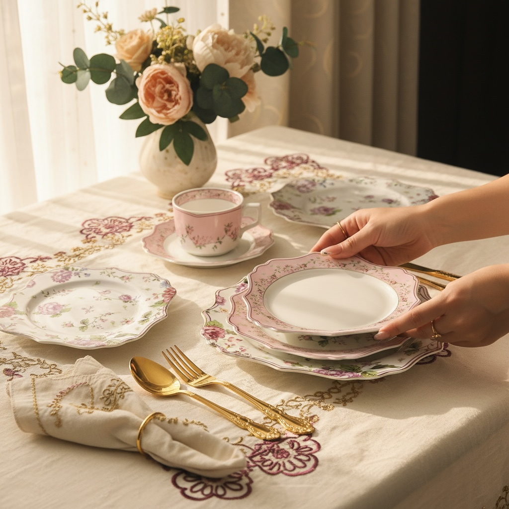 Palais de Roses Deluxe Set (18 Pieces; 6 Cups, 6 Saucers, 6 Snack plates)
