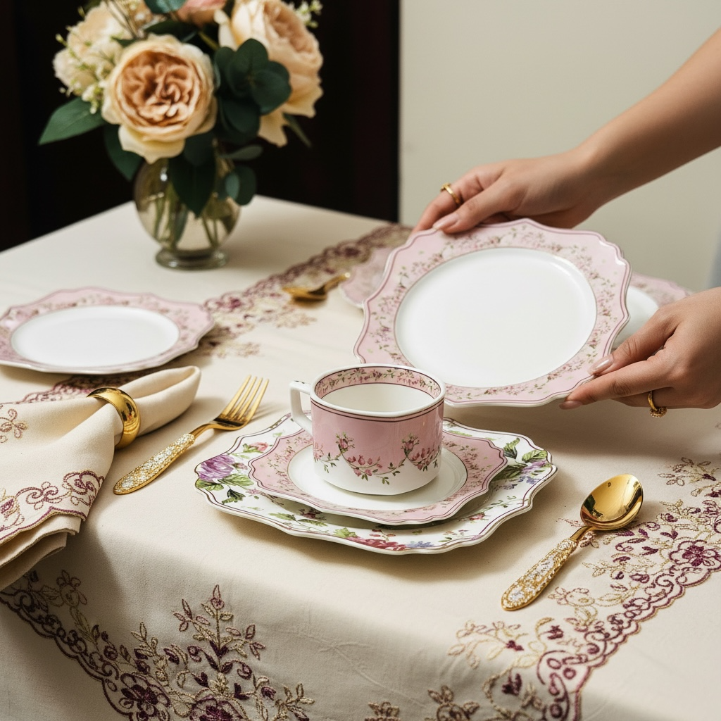 Palais de Roses Deluxe Set (18 Pieces; 6 Cups, 6 Saucers, 6 Snack plates)