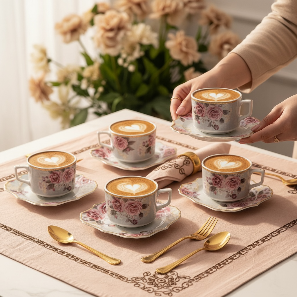 Maison de Fleur Premium Tea Set (12 pieces; 6 Cups & 6 Saucers)