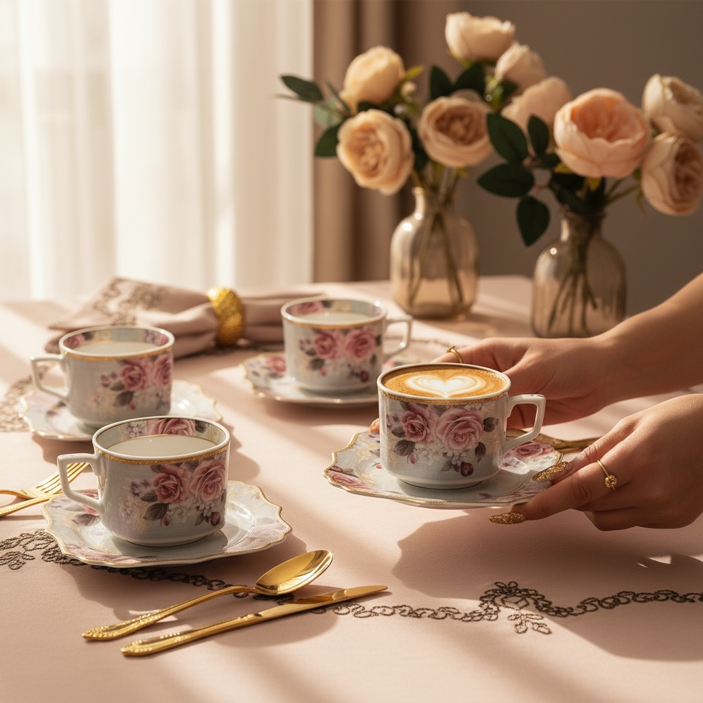 Maison de Fleur Premium Tea Set (12 pieces; 6 Cups & 6 Saucers)