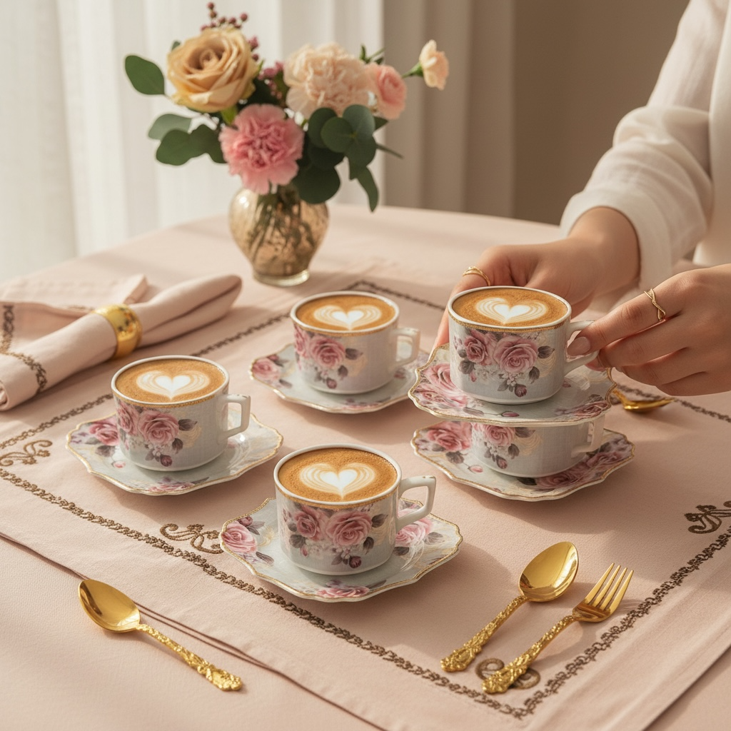 Maison de Fleur Premium Tea Set (18 Pieces; 6 Cups, 6 Saucers & 6 Snack plates)