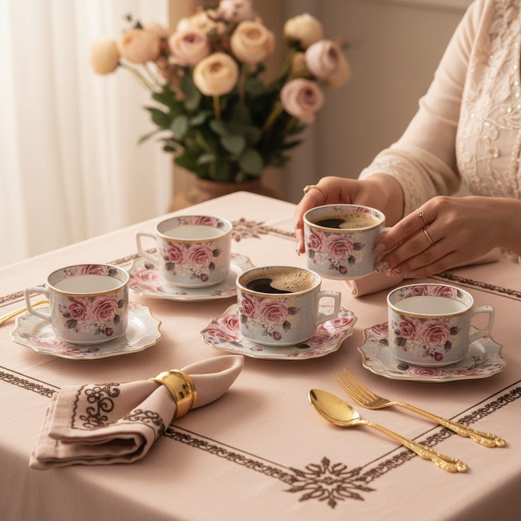 Maison de Fleur Premium Tea Set (12 pieces; 6 Cups & 6 Saucers)