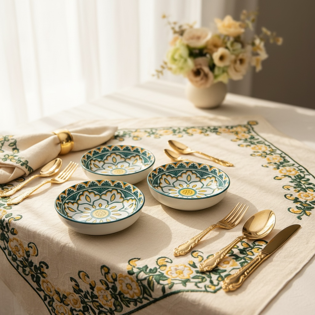 Sunburst Floral Porcelain Serving Platter + Dip Bowls (Set of 4)