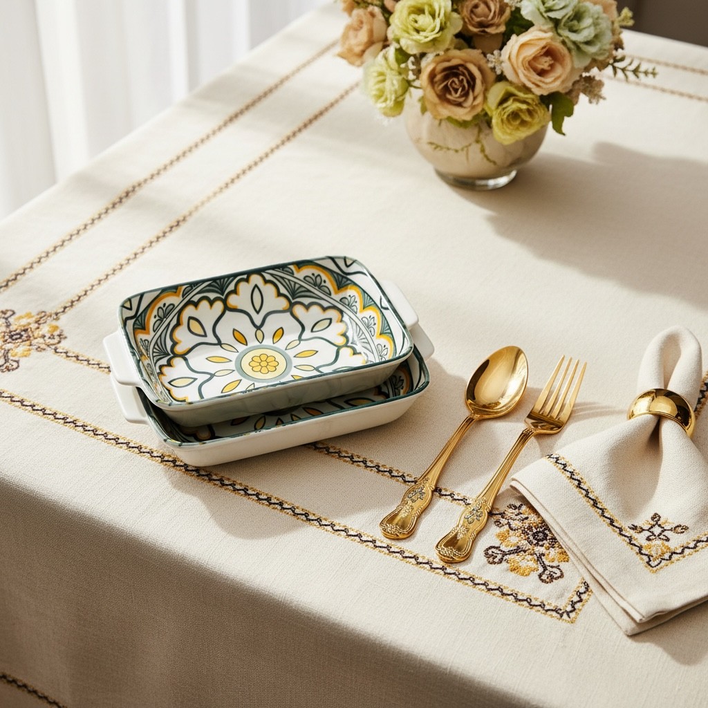 Sunburst Floral Porcelain Serving Platter + Dip Bowls (Set of 4)