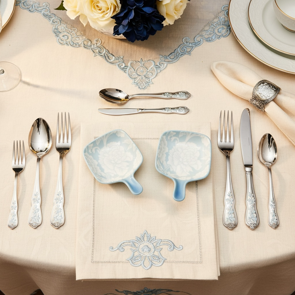 Blue Bloom Porcelain Handled Platter + Dip Bowl Set (Set of 4)