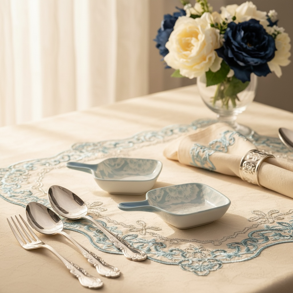 Blue Bloom Porcelain Handled Platter + Dip Bowl Set (Set of 4)