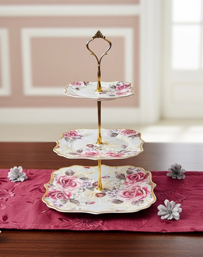 Maison de Fleur 3-Tier Dessert Stand (Vintage Collection, Finest Premium Porcelain, Gift Packaging)