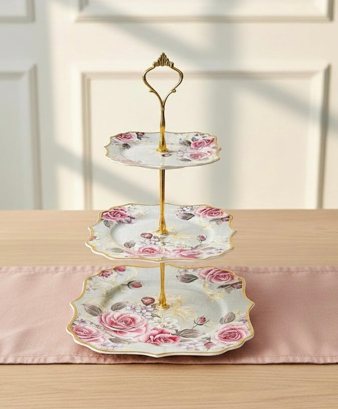 Maison de Fleur 3-Tier Dessert Stand (Vintage Collection, Finest Premium Porcelain, Gift Packaging)