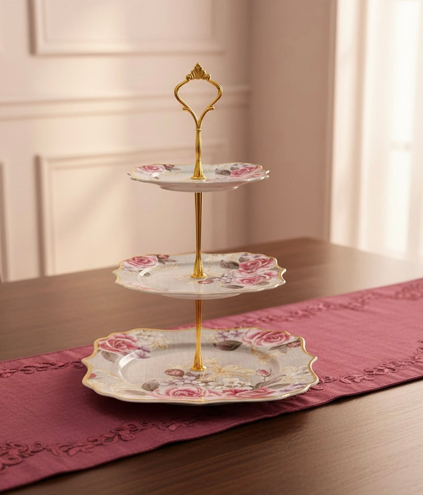 Maison de Fleur 3-Tier Dessert Stand (Vintage Collection, Finest Premium Porcelain, Gift Packaging)