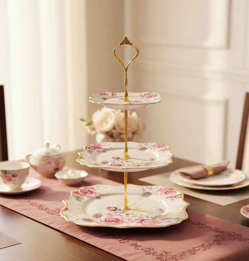 Maison de Fleur 3-Tier Dessert Stand (Vintage Collection, Finest Premium Porcelain, Gift Packaging)