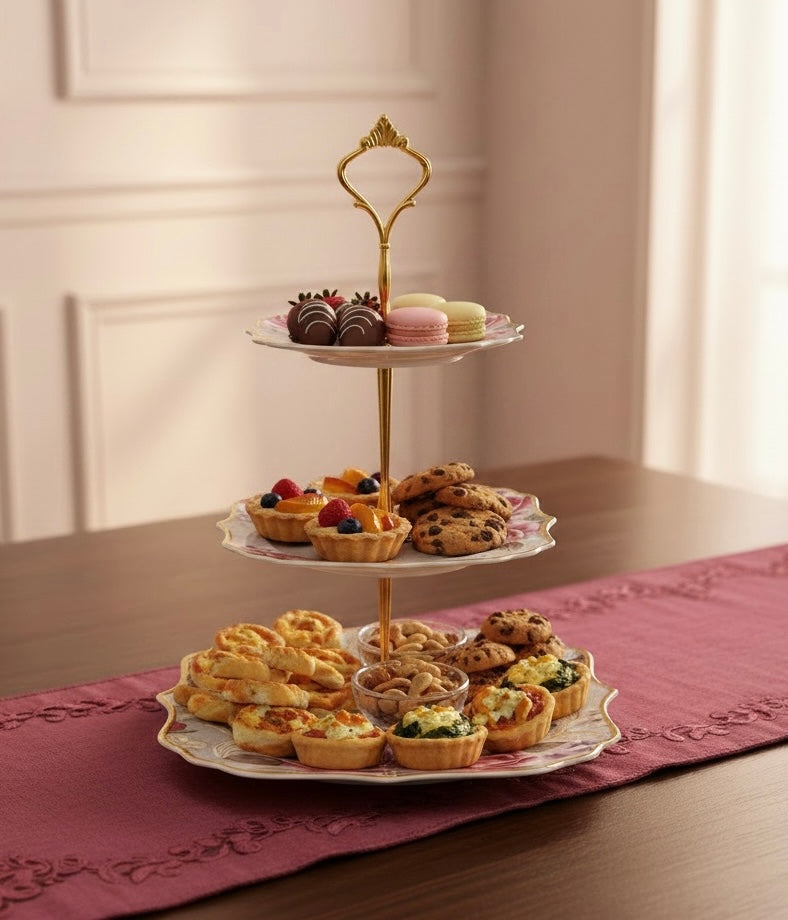 Maison de Fleur 3-Tier Dessert Stand (Vintage Collection, Finest Premium Porcelain, Gift Packaging)