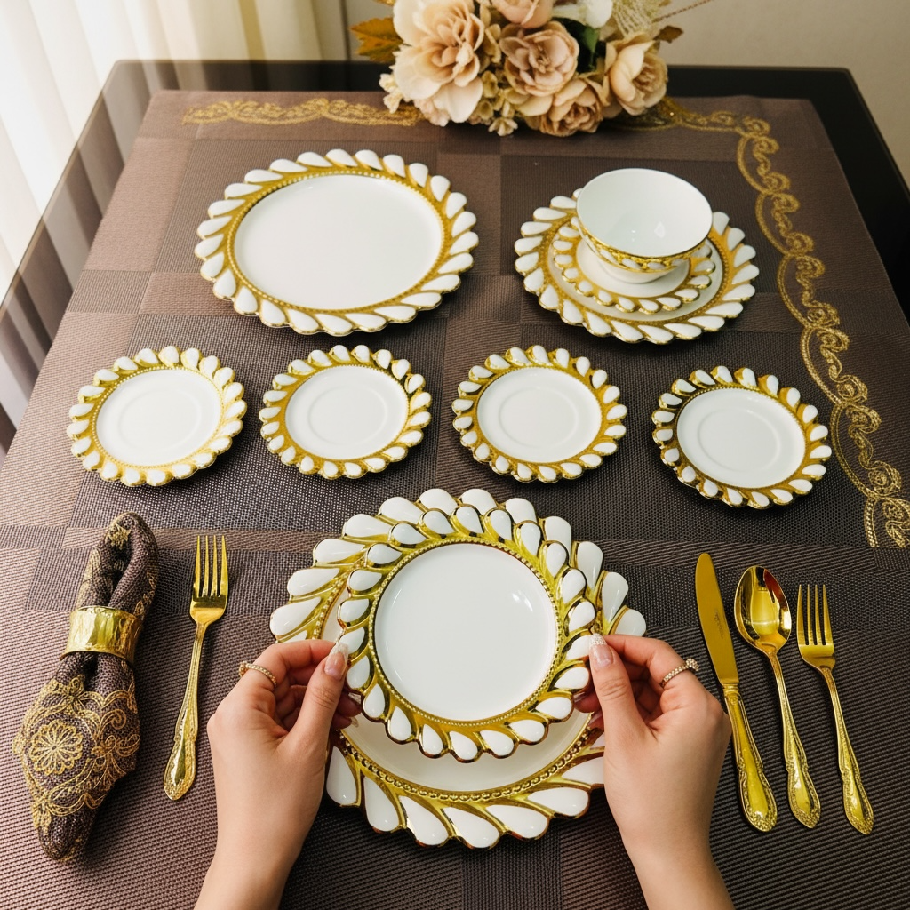 Ivory Royal Gold Tea/Coffee & Snacks Set (18 Pieces; 6 Cups, 6 Saucers, 6 Snack plates)