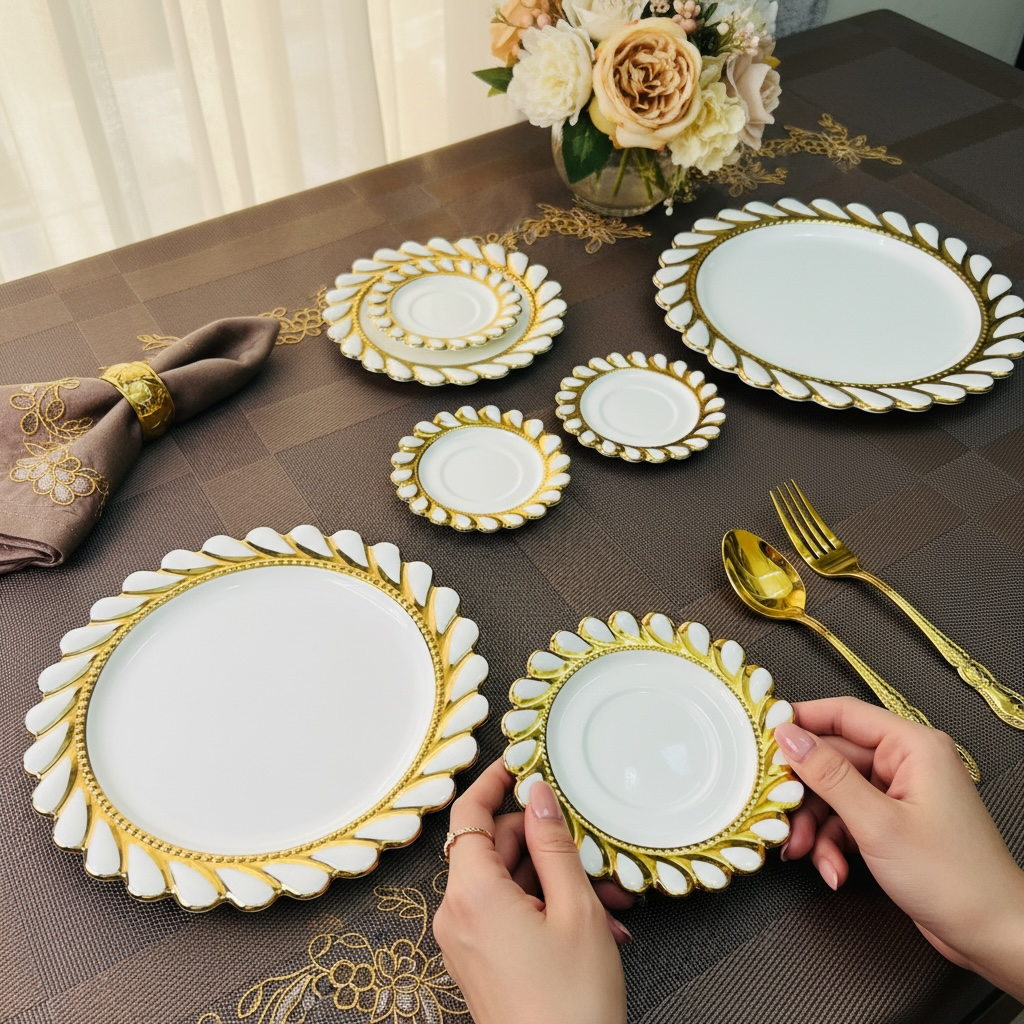 Ivory Royal Gold Tea/Coffee & Snacks Set (18 Pieces; 6 Cups, 6 Saucers, 6 Snack plates)