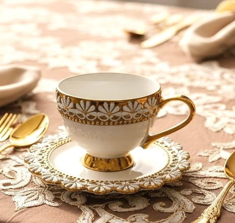 Palais de Versailles Gold Tea/Coffee & Snacks Set (24 Pieces; 6 Cups, 6 Saucers, 6 Snack plates & 6 Big Bowls)
