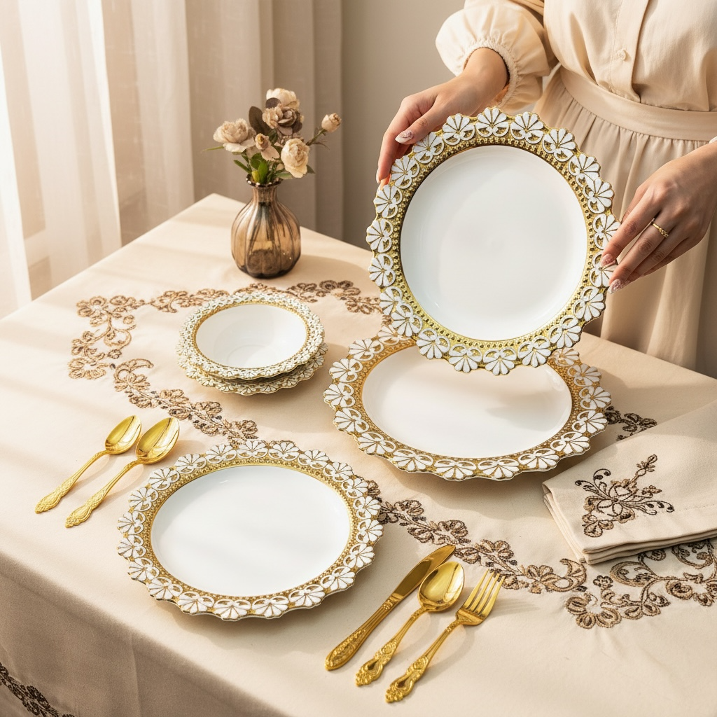 Palais de Versailles Gold Tea/Coffee & Snacks Set (24 Pieces; 6 Cups, 6 Saucers, 6 Snack plates & 6 Big Bowls)