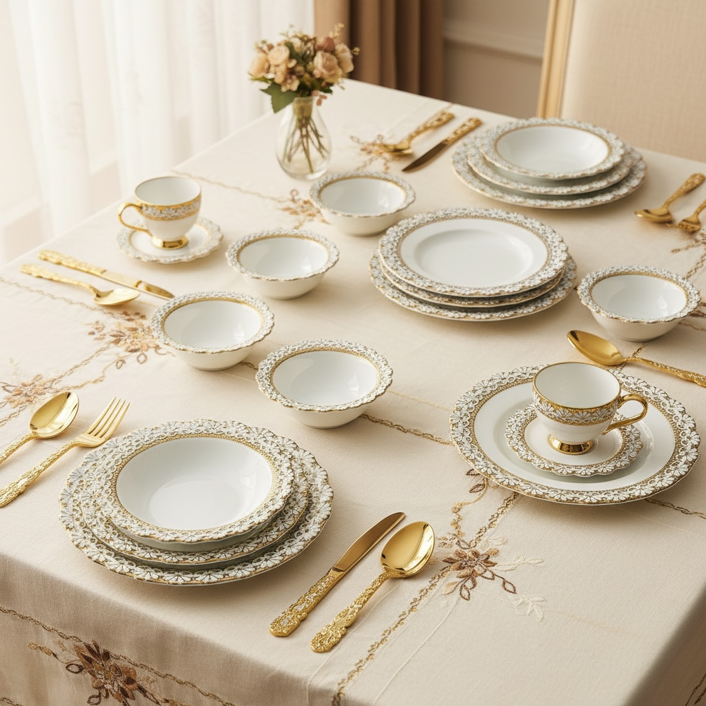 Palais de Versailles Gold Tea/Coffee & Snacks Set (18 Pieces; 6 Cups, 6 Saucers, 6 Snack plates)