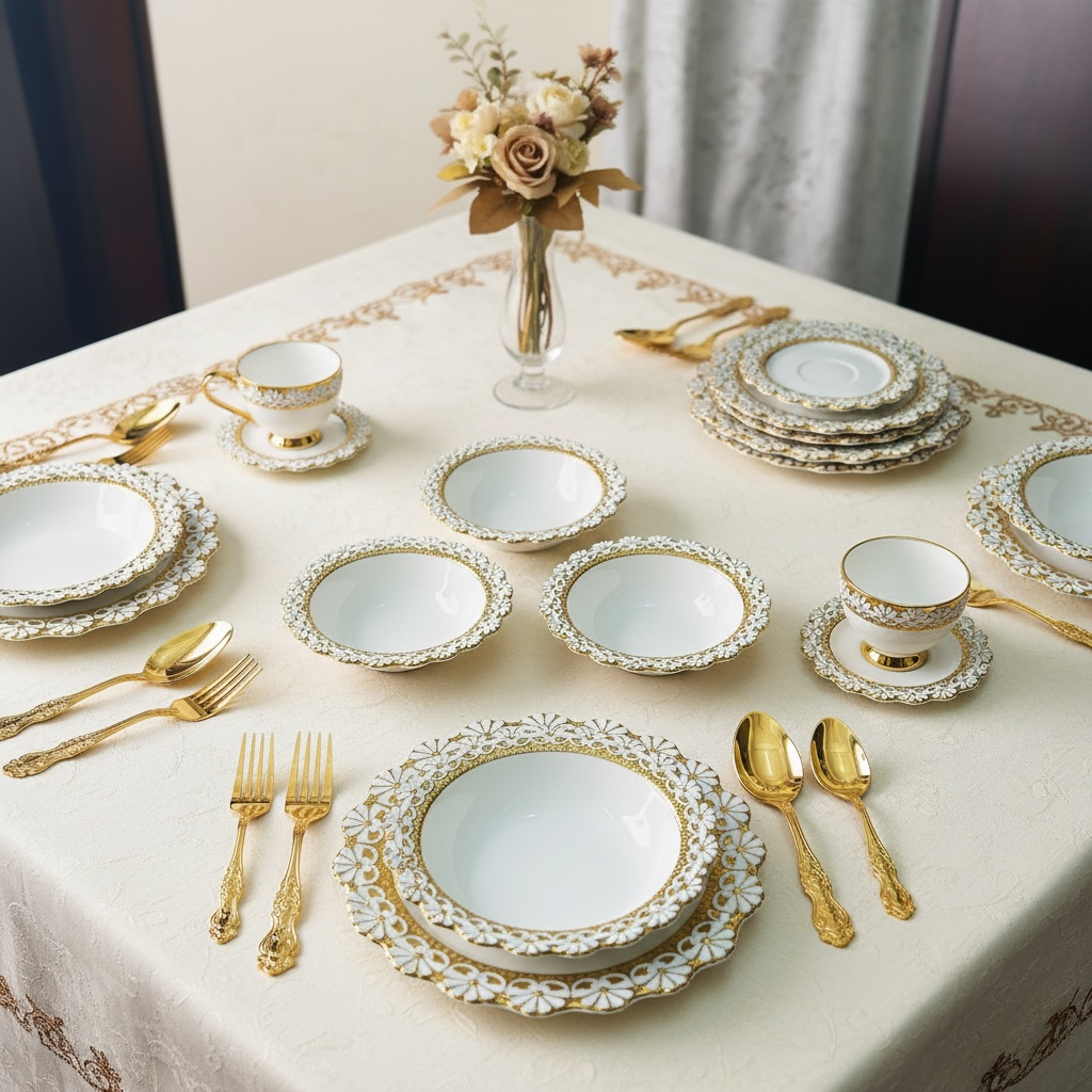 Palais de Versailles Gold Tea/Coffee & Snacks Set (18 Pieces; 6 Cups, 6 Saucers, 6 Snack plates)