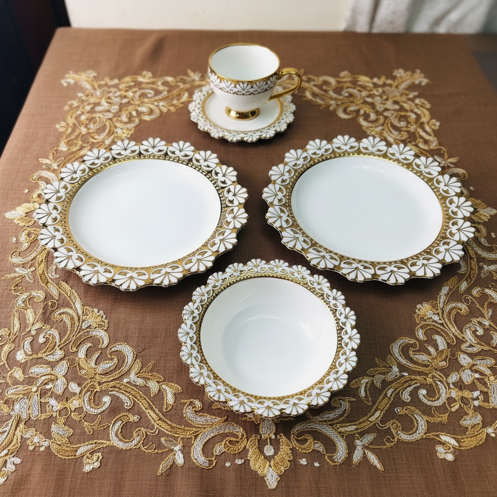 Palais de Versailles Gold Tea/Coffee & Snacks Set (18 Pieces; 6 Cups, 6 Saucers, 6 Snack plates)