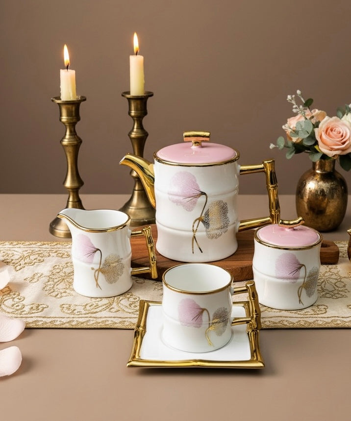 Château de Roselle Royal Tea/Coffee Snack Set - BLUSH PINK (24 Pieces; 6 Cups, 6 Saucer, Tea Pot, Sugar Pot, Milk Pot, 6 Snack Plates, 1 Tray)