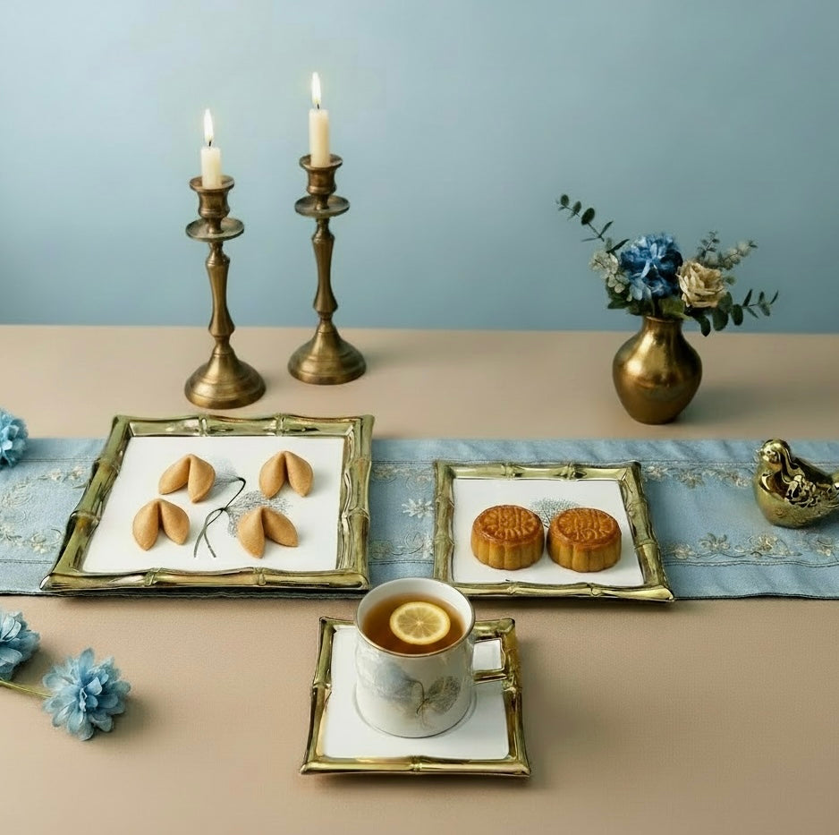 Château de Roselle Royal Tea/Coffee Snack Set - BLUSH BLUE (24 Pieces; 6 Cups, 6 Saucer, Tea Pot, Sugar Pot, Milk Pot, 6 Snack Plates, 1 Tray)
