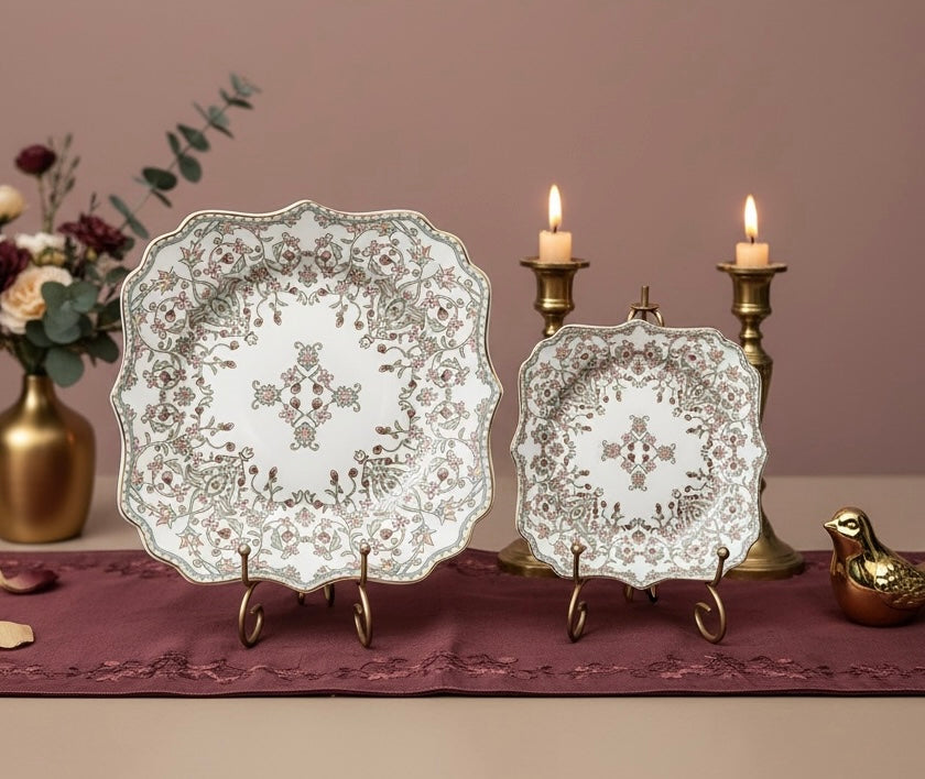 Versailles Blush Royal Tea/Coffee Snack Set (24 Pieces; 6 Cups, 6 Saucers, 6 Snack Plates & 6 Spoons
