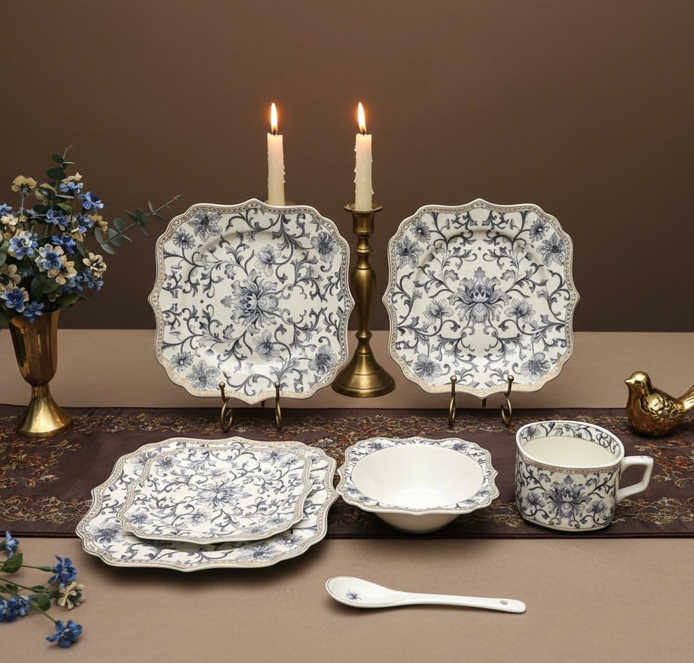 Somerset Garden Tea Set (30 Pieces; 6 Cups, 6 Saucers, 6 Snack plates, 6 Bowls & 6 Spoons)
