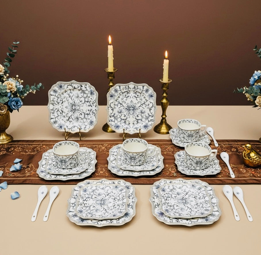 Somerset Garden Tea Set (24 Pieces; 6 Cups, 6 Saucers, 6 Snack Plates & 6 Spoons)