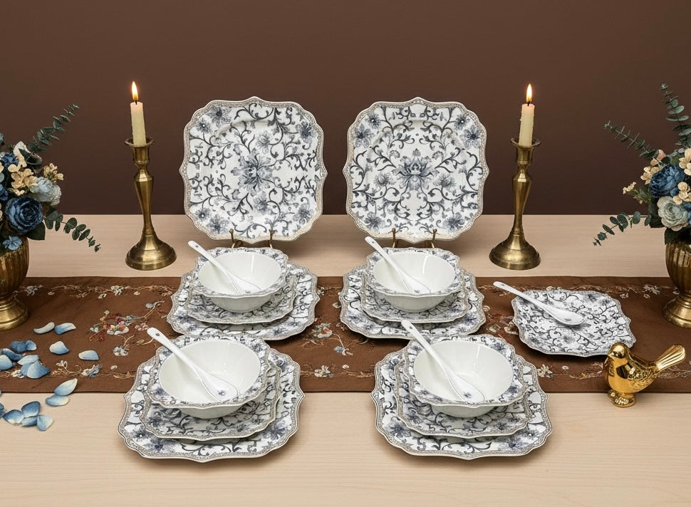 Somerset Garden Tea Set (30 Pieces; 6 Cups, 6 Saucers, 6 Snack plates, 6 Bowls & 6 Spoons)