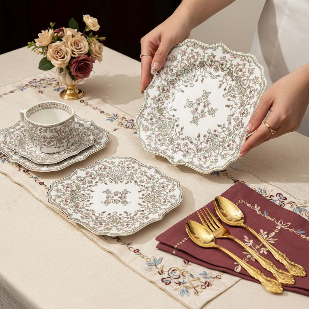 Versailles Blush Royal Tea/Coffee Snack Set (24 Pieces; 6 Cups, 6 Saucers, 6 Snack Plates & 6 Spoons