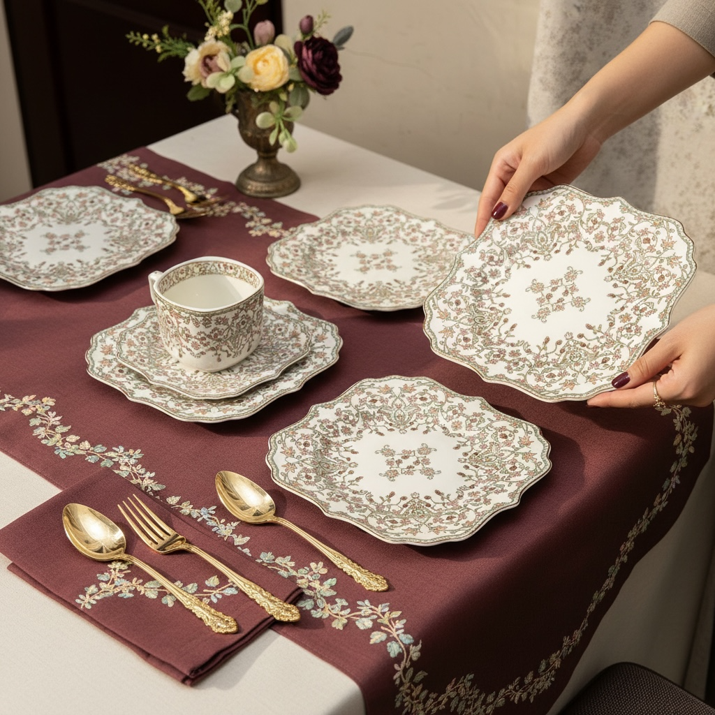 Versailles Blush Royal Tea/Coffee Snack Set (24 Pieces; 6 Cups, 6 Saucers, 6 Snack Plates & 6 Spoons