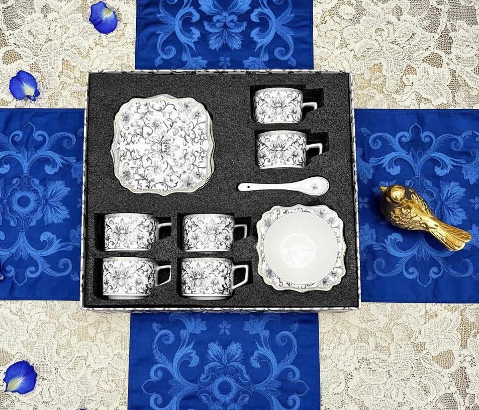 Somerset Garden Tea-Snack-Desert Stand Set (31 Pieces; 6 Cups, 6 Saucers, 6 Snack plates, 6 Bowls & 6 Spoons & 3-Tier Desert Stand)
