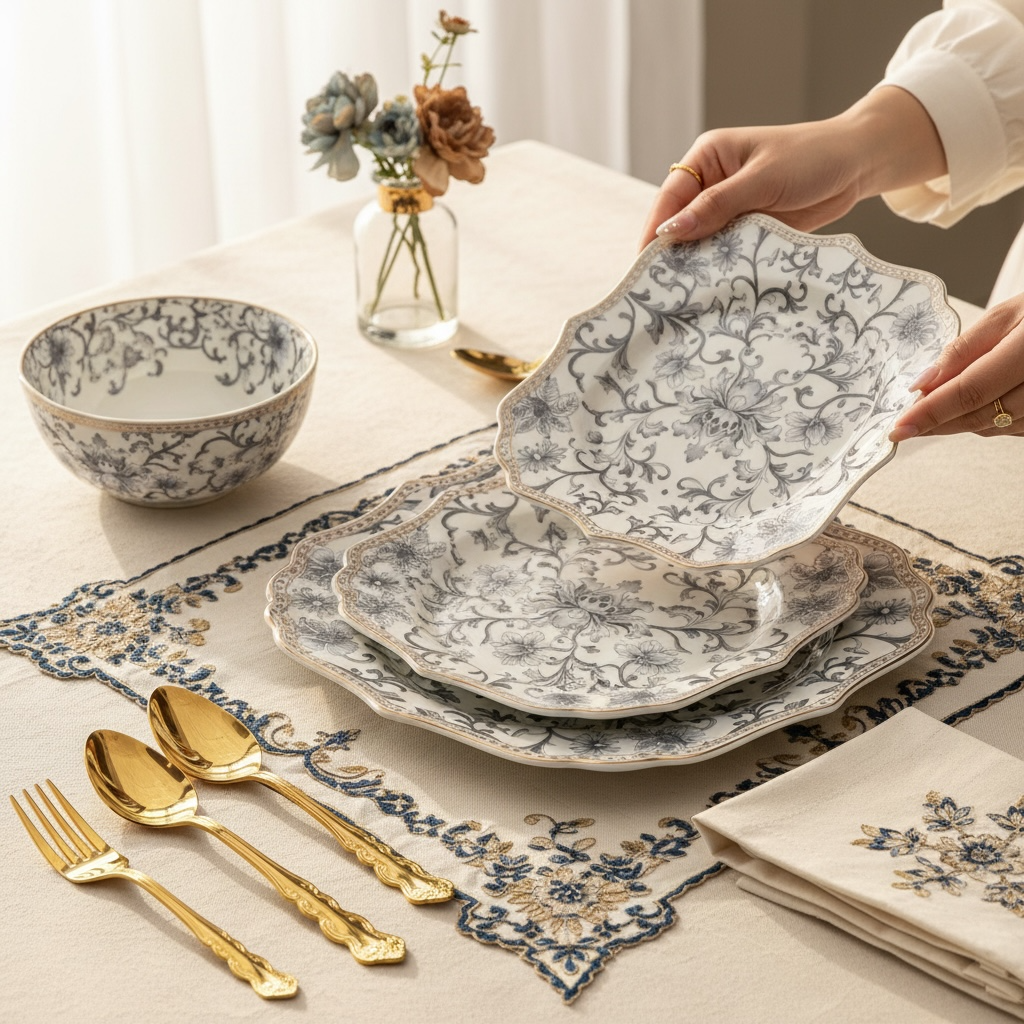 Somerset Garden Tea Set (30 Pieces; 6 Cups, 6 Saucers, 6 Snack plates, 6 Bowls & 6 Spoons)