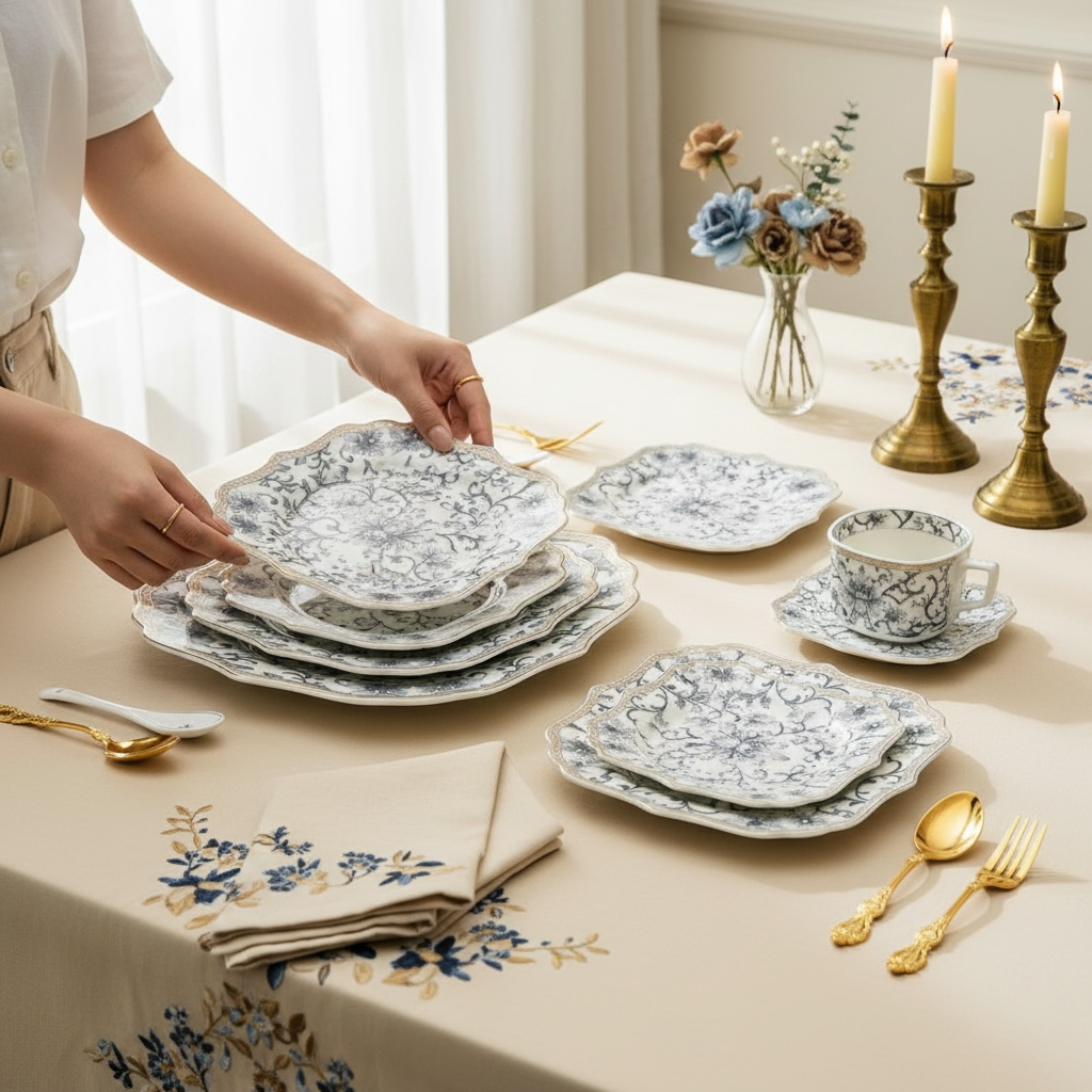 Somerset Garden Tea-Snack-Desert Stand Set (31 Pieces; 6 Cups, 6 Saucers, 6 Snack plates, 6 Bowls & 6 Spoons & 3-Tier Desert Stand)