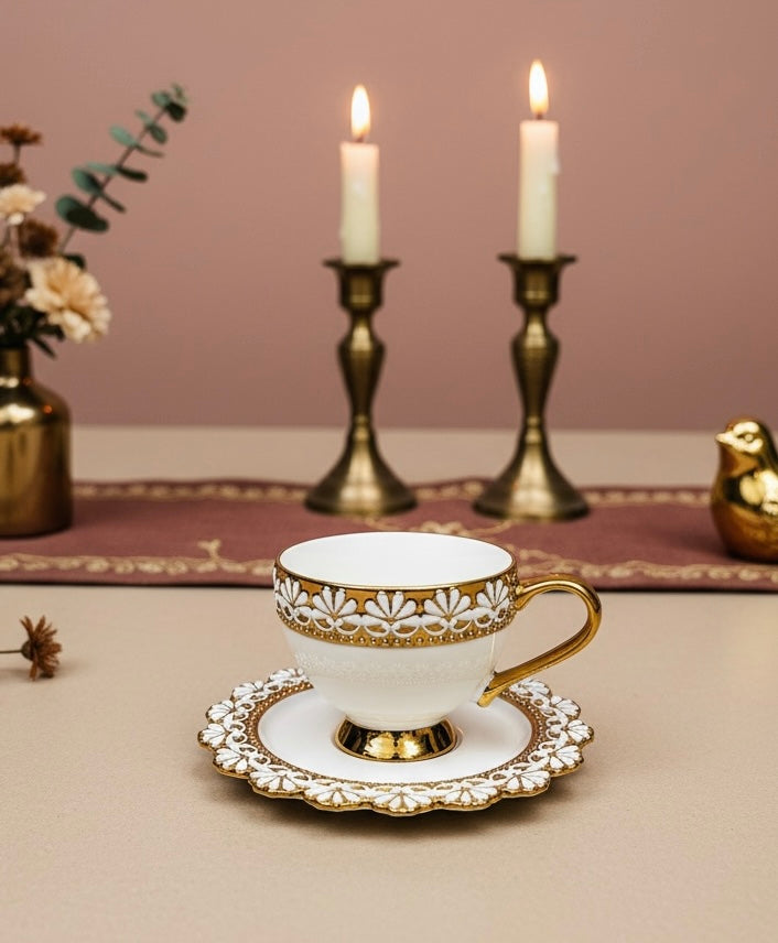 Palais de Versailles Gold Tea/Coffee & Snacks Set (18 Pieces; 6 Cups, 6 Saucers, 6 Snack plates)