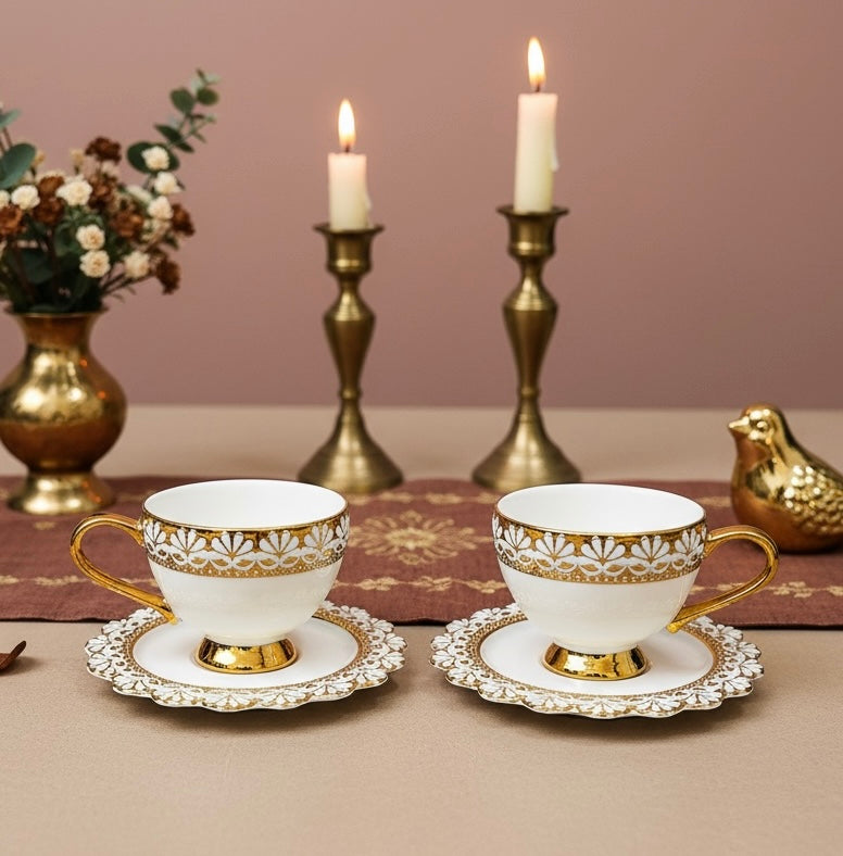 Palais de Versailles Gold Tea/Coffee & Snacks Set (18 Pieces; 6 Cups, 6 Saucers, 6 Snack plates)