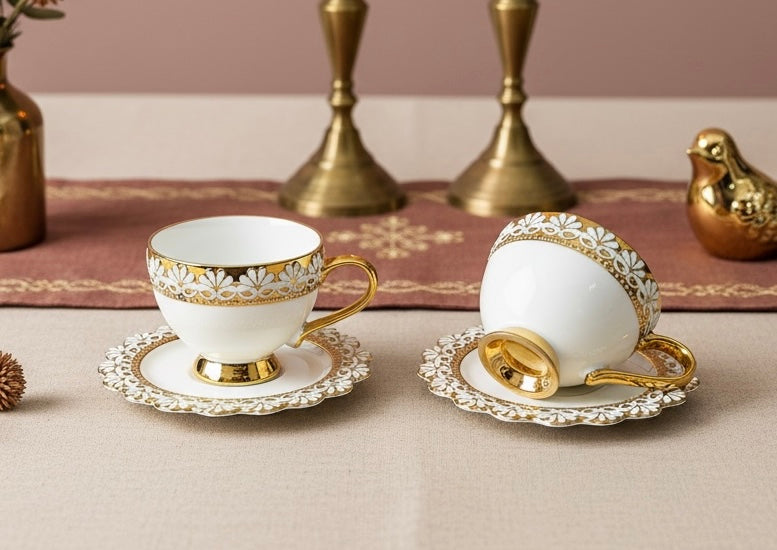 Palais de Versailles Gold Tea/Coffee & Snacks Set (18 Pieces; 6 Cups, 6 Saucers, 6 Snack plates)