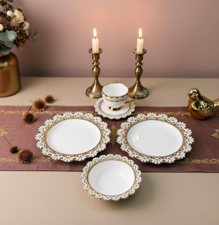 Palais de Versailles Gold Tea/Coffee & Snacks Set (18 Pieces; 6 Cups, 6 Saucers, 6 Snack plates)