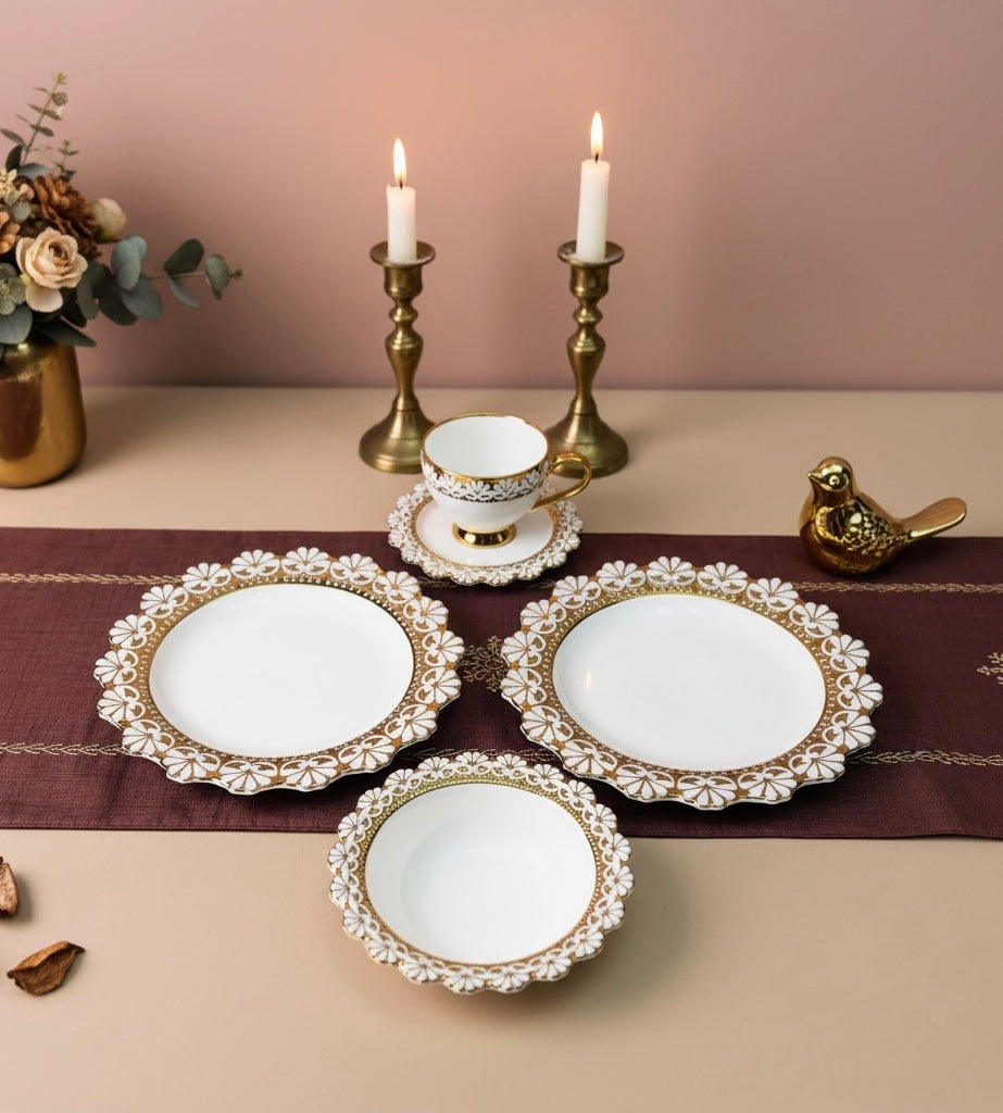 Palais de Versailles Gold Tea/Coffee & Snacks Set (18 Pieces; 6 Cups, 6 Saucers, 6 Snack plates)