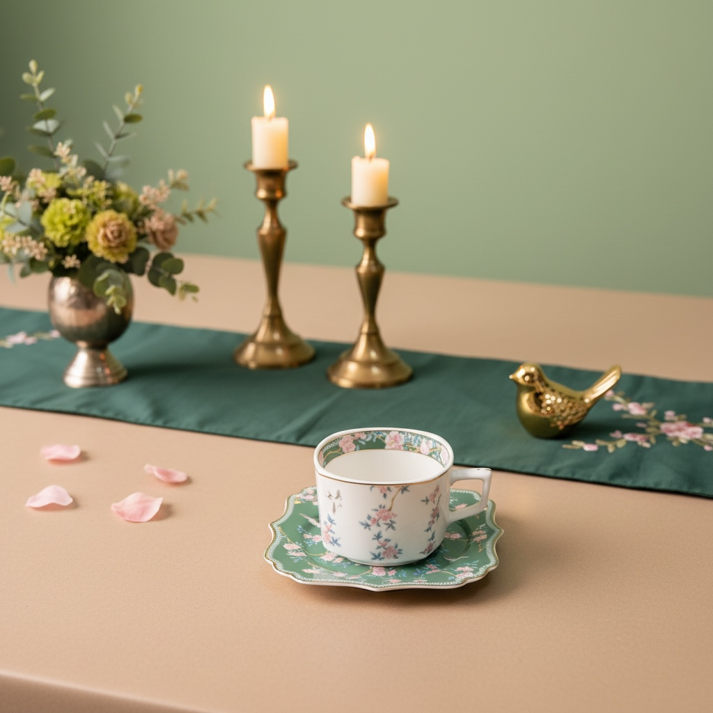 Mayfair Mystique Tea/Coffe-Snack-Deset Stand Set (31 Pieces; 6 Cups, 6 Saucers, 6 Snack Plates, 6 Bowls & 6 Spoons & Desert Stand)
