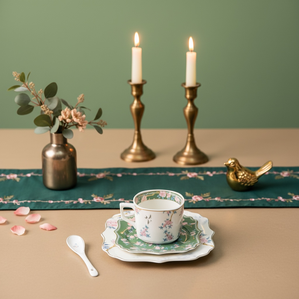 Mayfair Mystique Tea/Coffe-Snack-Deset Stand Set (31 Pieces; 6 Cups, 6 Saucers, 6 Snack Plates, 6 Bowls & 6 Spoons & Desert Stand)