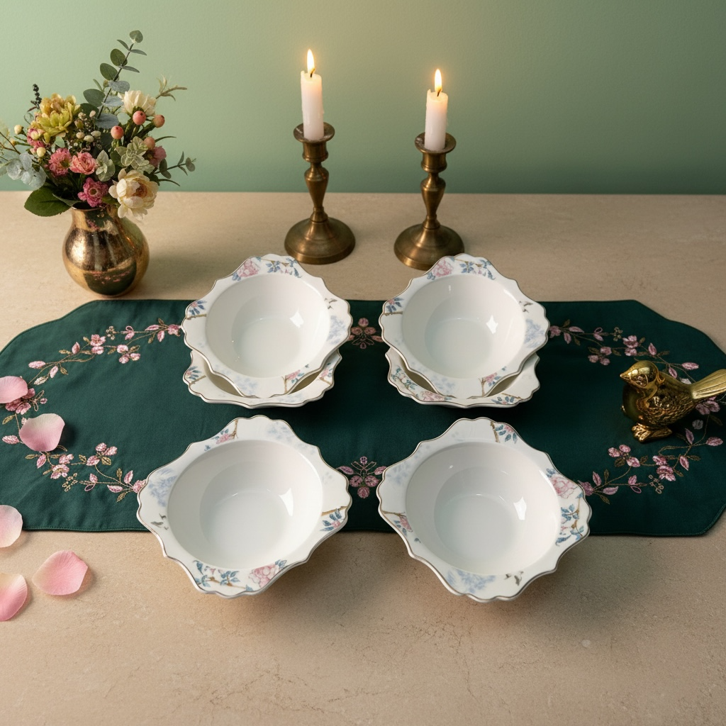Mayfair Mystique Tea/Coffe-Snack-Deset Stand Set (31 Pieces; 6 Cups, 6 Saucers, 6 Snack Plates, 6 Bowls & 6 Spoons & Desert Stand)