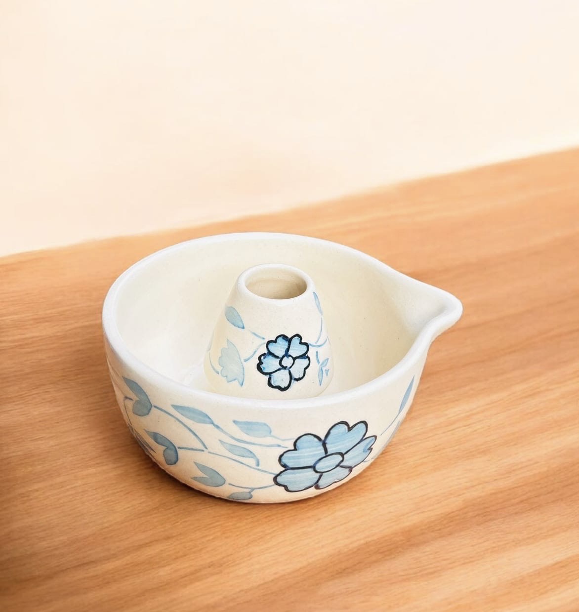 Blue Blossom Ceramic Matcha Set (Bowl + Whisk Holder) - Premium Ceramic & 100% Chemical Free