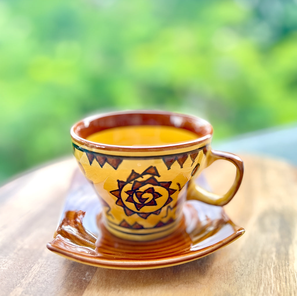 Warli Art Ceramic Tea/Coffee Cup Saucer Set (8 pieces)